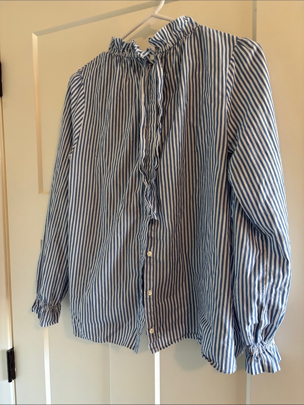 Sézane ruffle button down striped top, 38